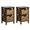 Costway 1/2 PCS 2-Tier Nightstand with 2 Seagrass Baskets Rubber Wood X-Shaped Frames 2 Drawers